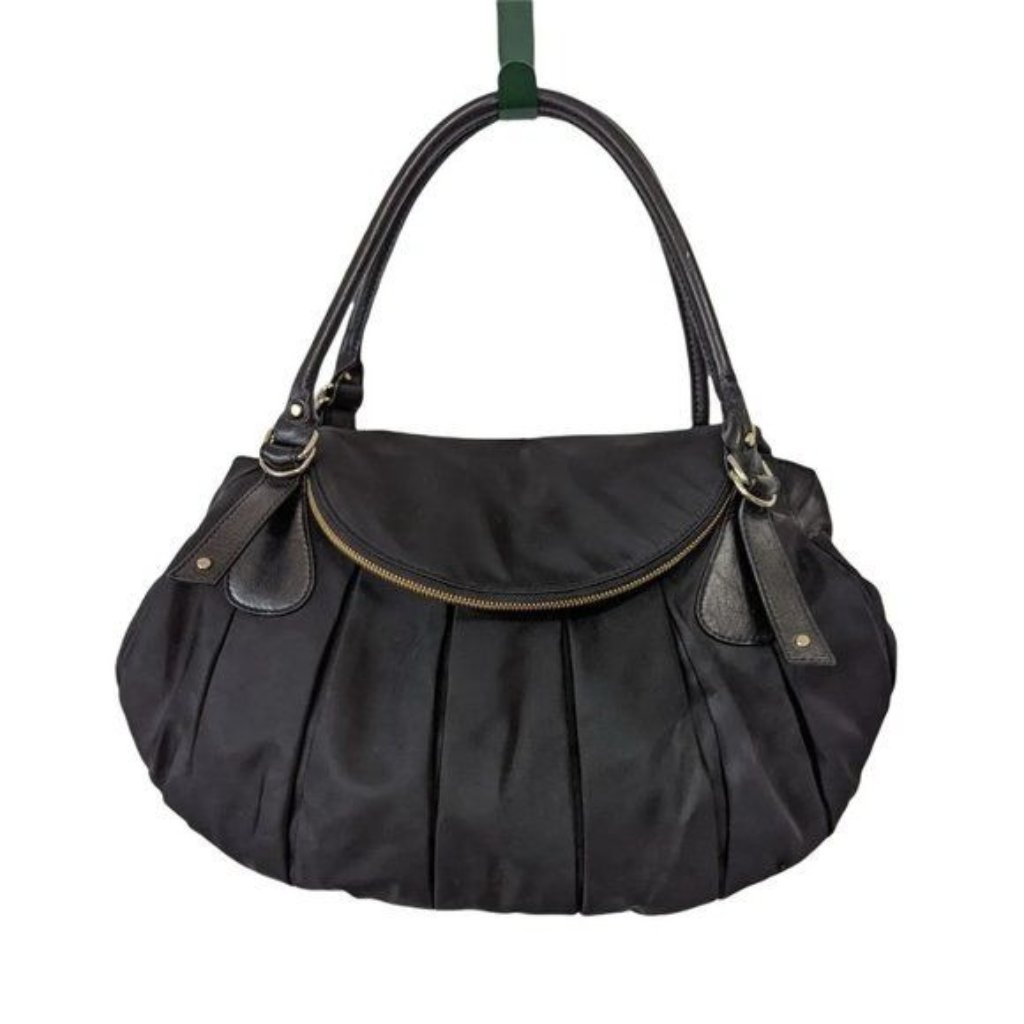Loeffler Randall Black Large Pleated Pouch Purse Handbag Zipper Flap Tote